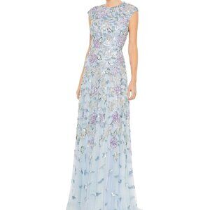NWT Mac Duggal A Line Gown Sequin High Neck Cap Sleeve 5647 Ice Blue Size 8